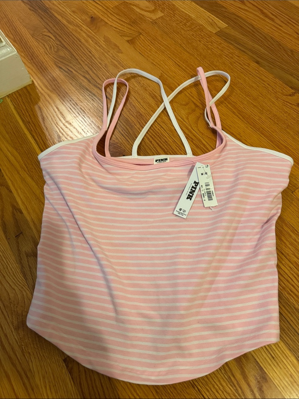 PINK Victoria's Secret Light Pink & White Striped Strappy Cami